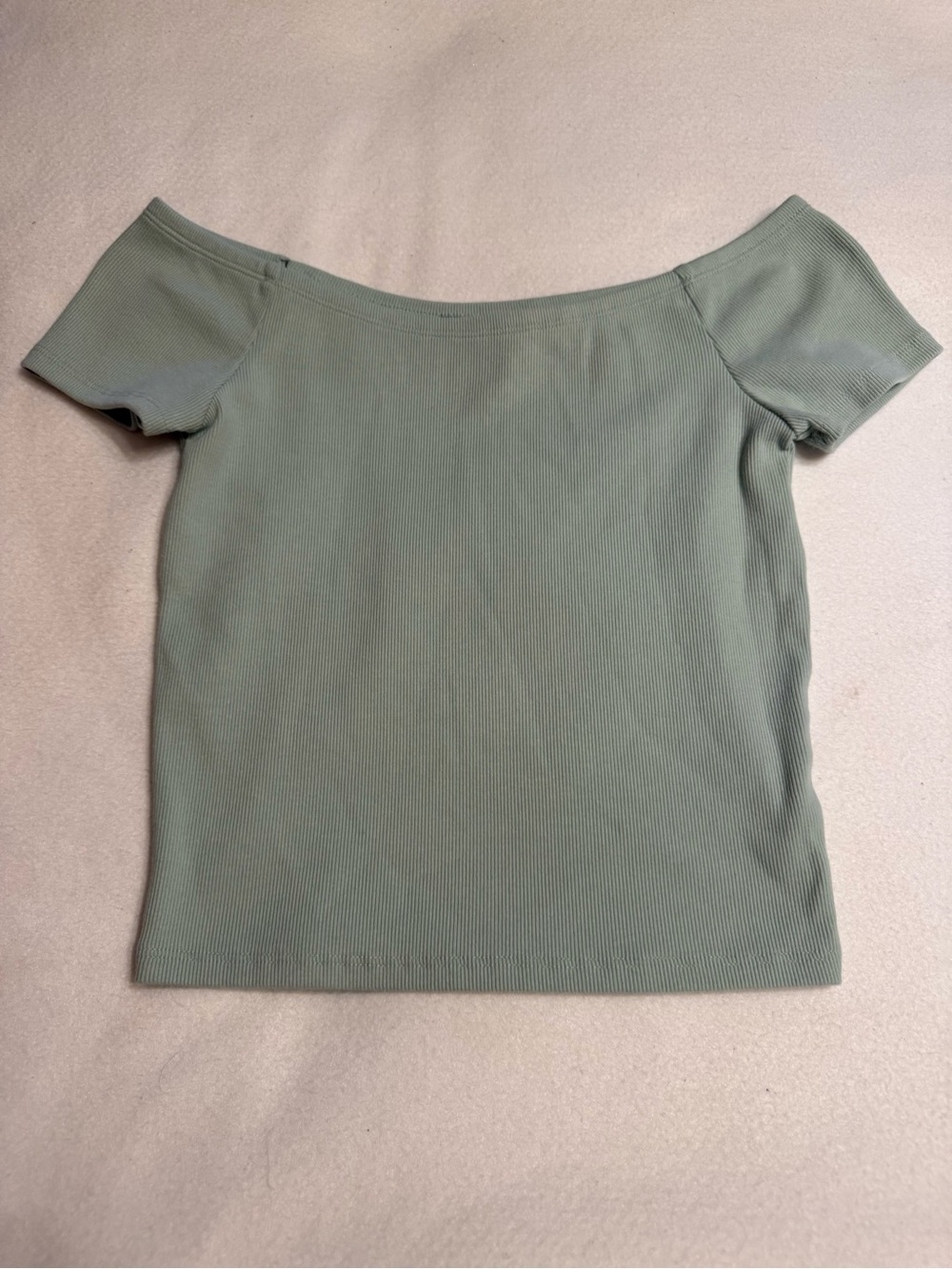 Forever 21 Sage Green Off-Shoulder Ribbed Crop Top